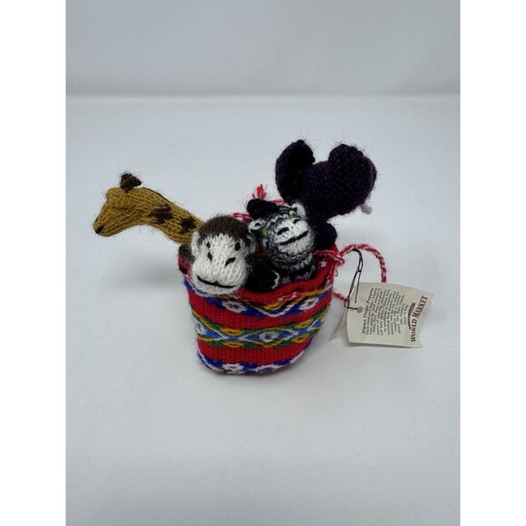 Cost Plus World Market Hand Knit Alpaca Finger Puppets Animals Basket Peru NWT - Picture 1 of 7